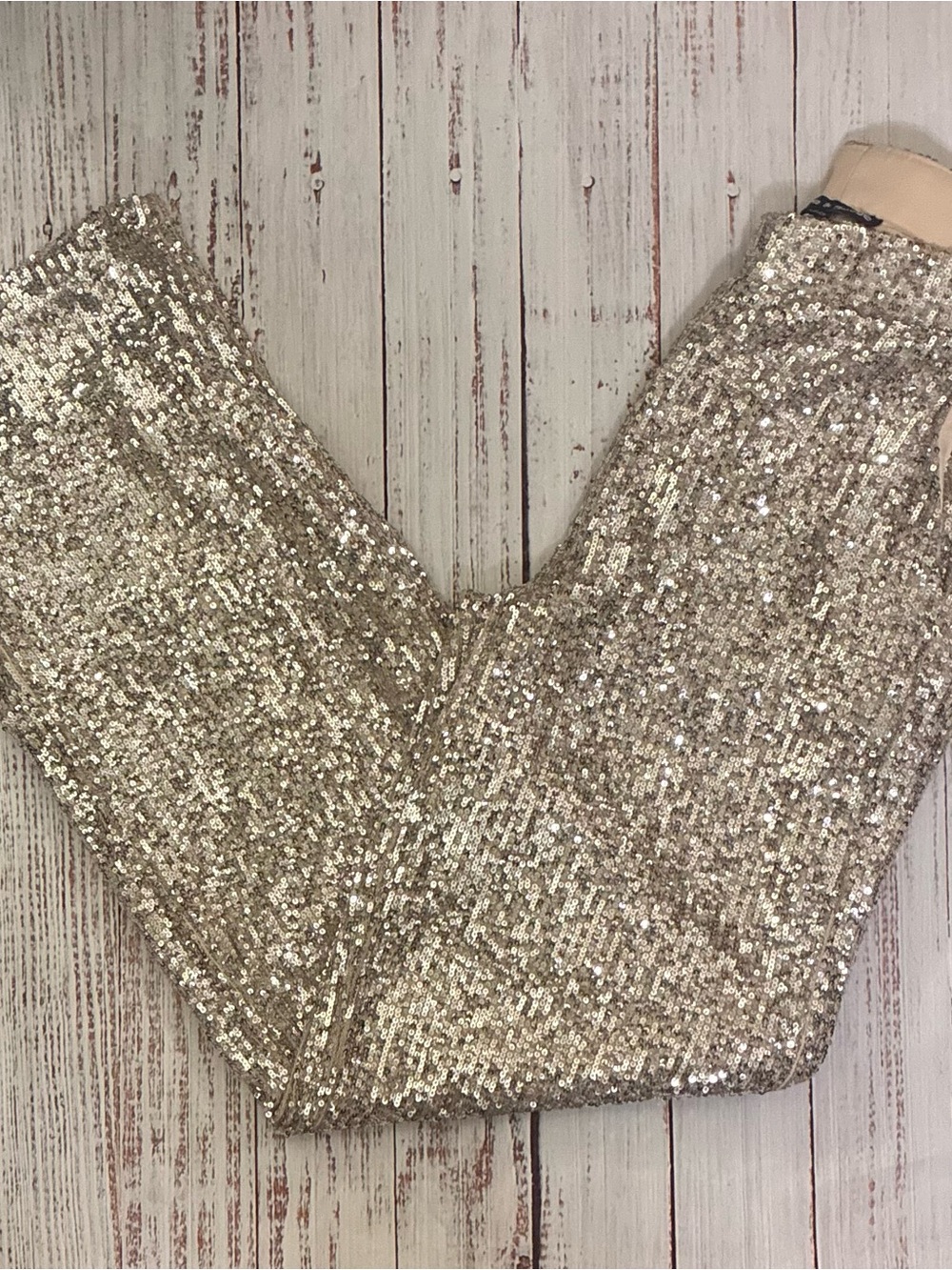Cable & Gauge Champagne Sequin Wide-Leg Pants